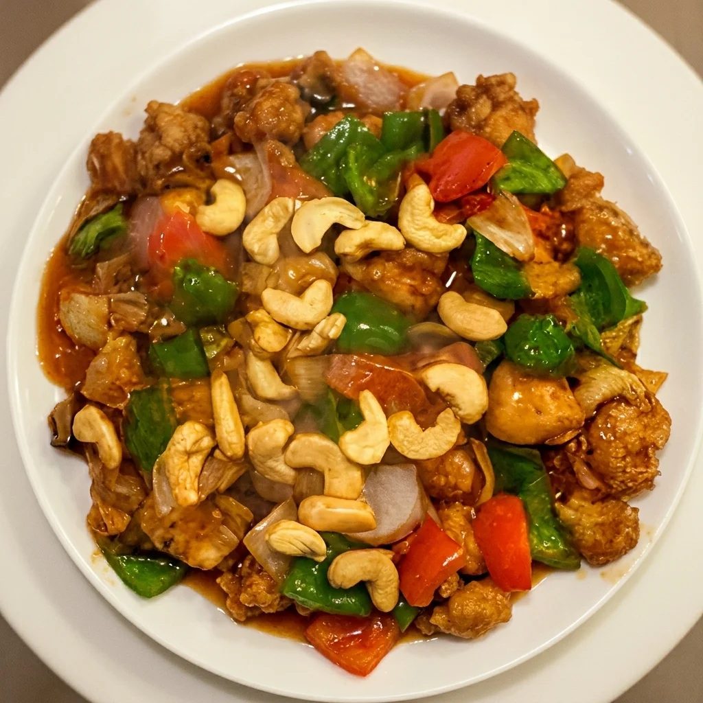 Cashew chicken stir-fry glazed in sweet chilli sauce at Tom Yum Thai Restaurant in Winnipeg, MB