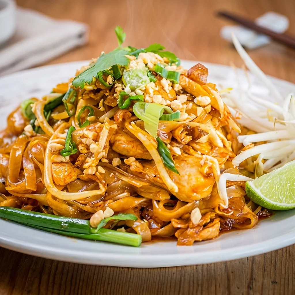Pad thai beef tossed with tamarind sauce, chilli and fresh herbs at Tom Yum Thai Restaurant in Winnipeg