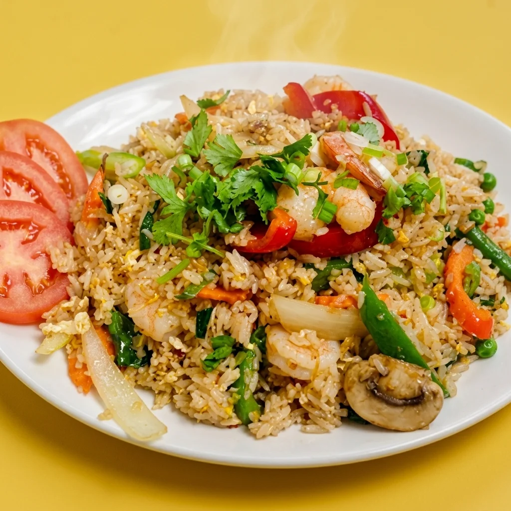 Thai fried rice plated at Tom Yum Thai Restaurant on Sherbrook Street, Winnipeg