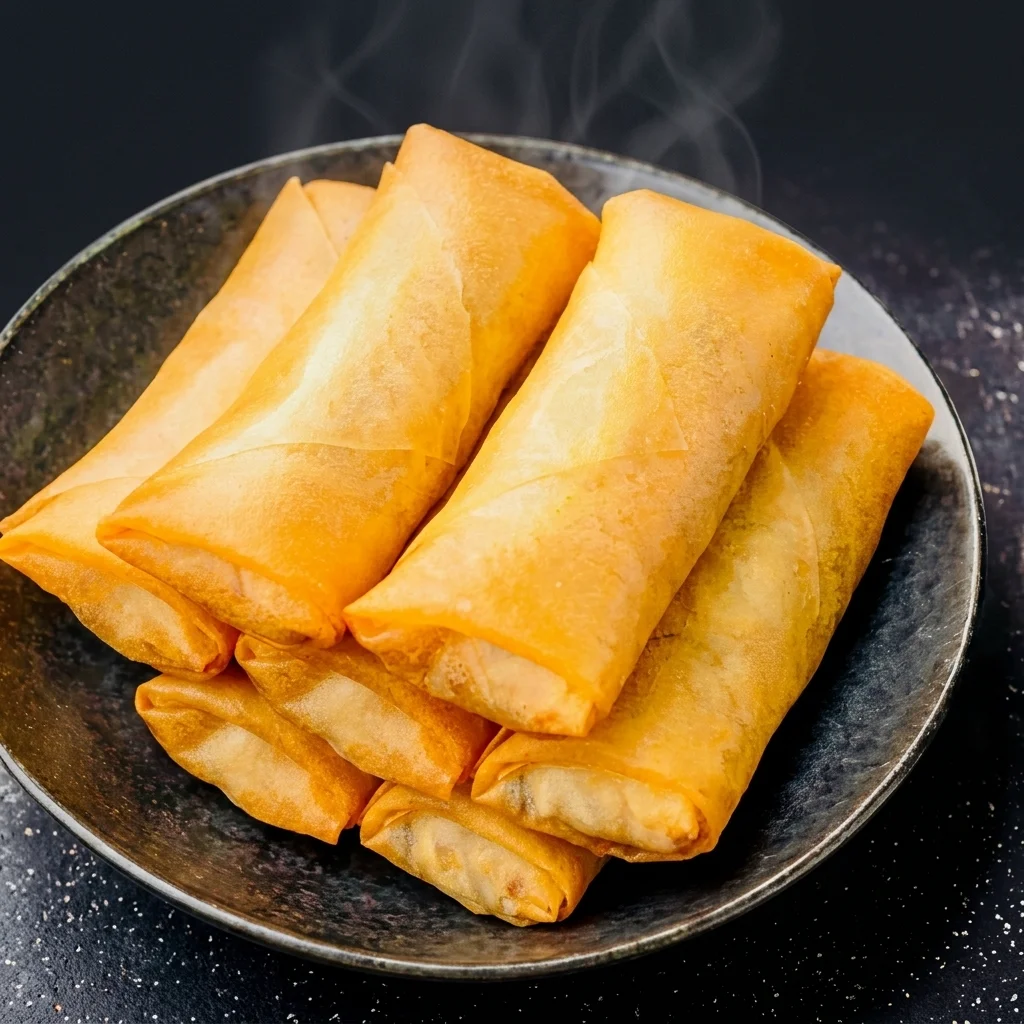 Crispy golden Thai spring rolls served hot at Tom Yum Thai Restaurant in Winnipeg's West End