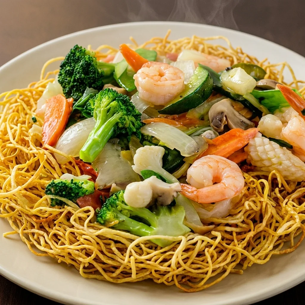 Egg noodles with tofu and vegetables, a vegetarian Thai dish at Tom Yum Thai in Winnipeg, MB